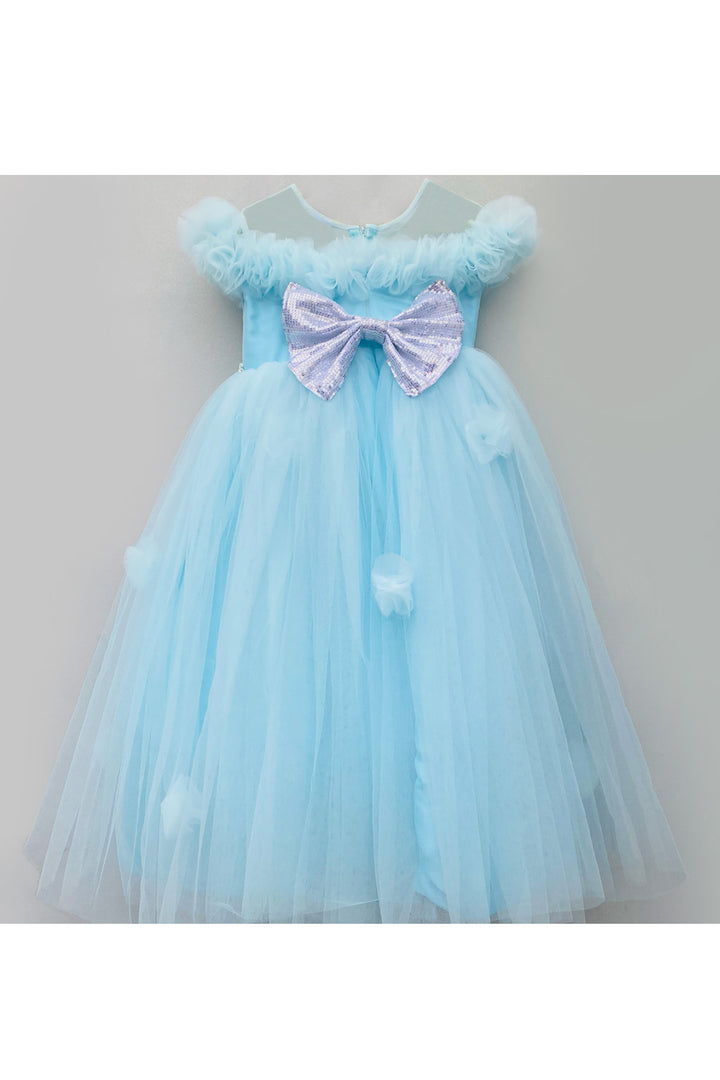 Aqua Blue Pearl Embroidered Net Gown