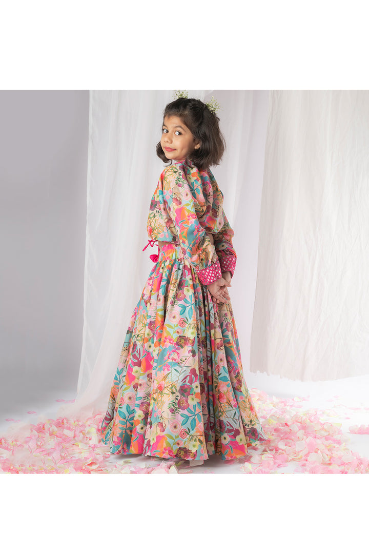Multicolor Faux Mirror Embroidered Top With Lehenga Set