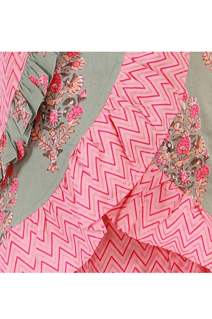 Pink And Grey Zig Zag Printed Sleeveless Top With Palazzo Set