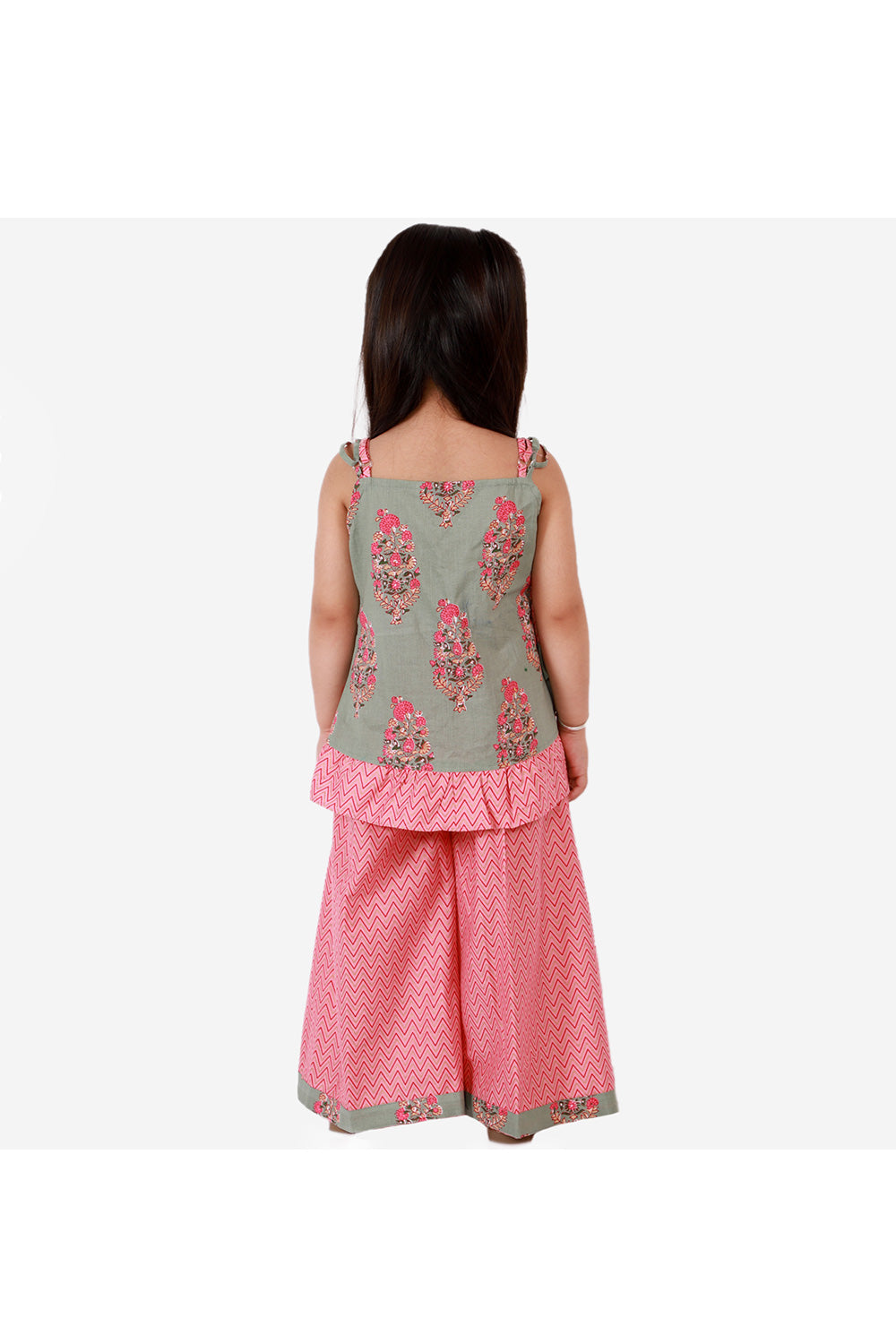Pink And Grey Zig Zag Printed Sleeveless Top With Palazzo Set