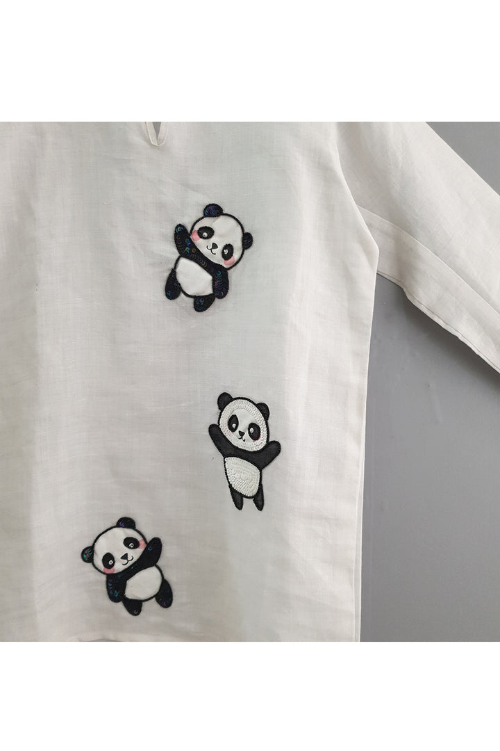Hand painted panda white kurta