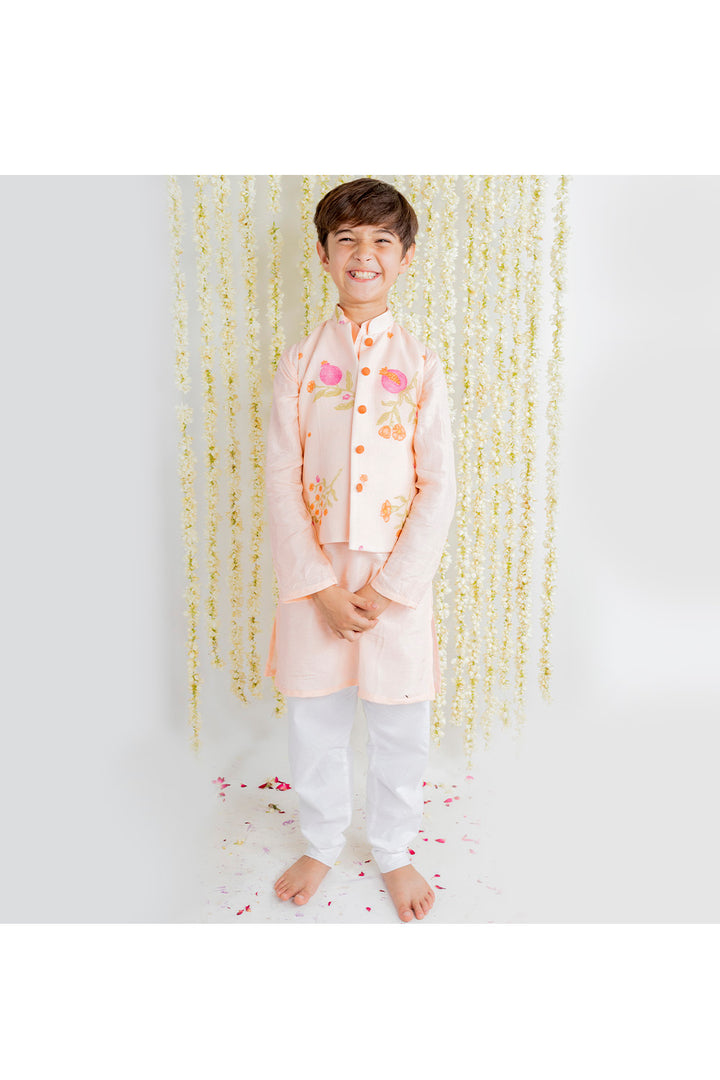 Peach Muslin Kurta With Pomegranate Printed Jacket Set