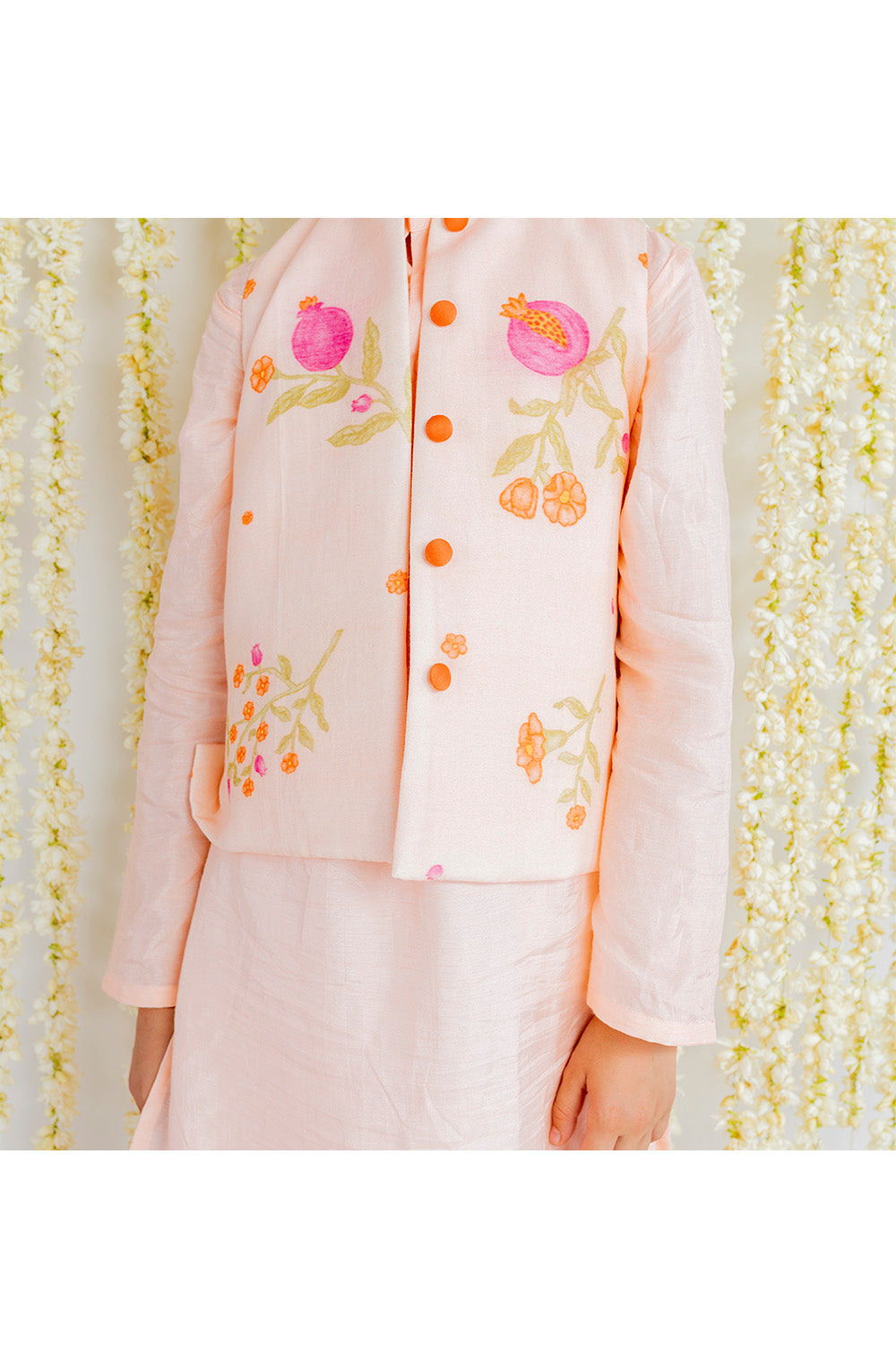 Peach Muslin Kurta With Pomegranate Printed Jacket Set