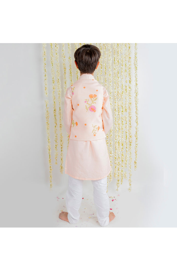 Peach Muslin Kurta With Pomegranate Printed Jacket Set