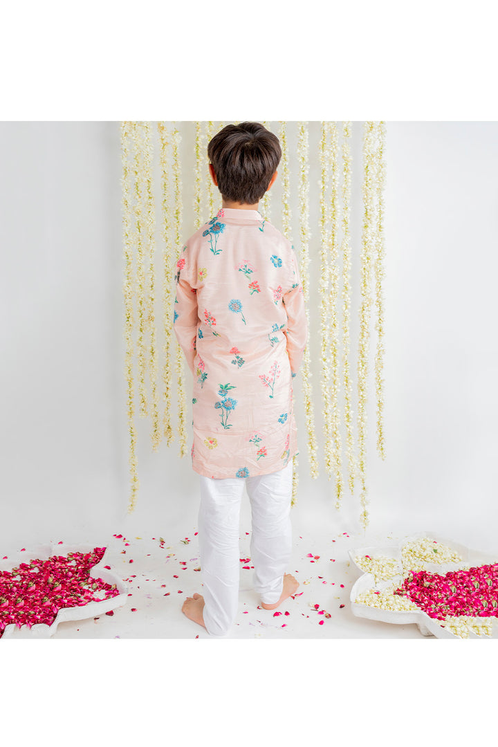 Pink Floral Printed Muslin Kurta With Pyjama Set