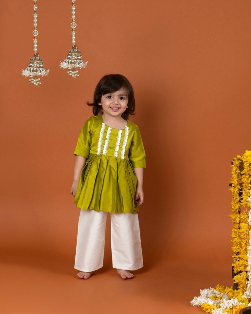 Lime green box pleated peplum top with pyjama