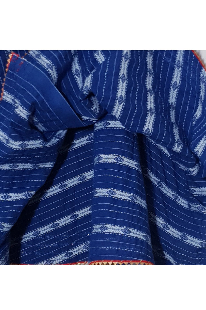 Dark Blue Printed And Lace Detailing Anarkali Kurta With Pyjama Set