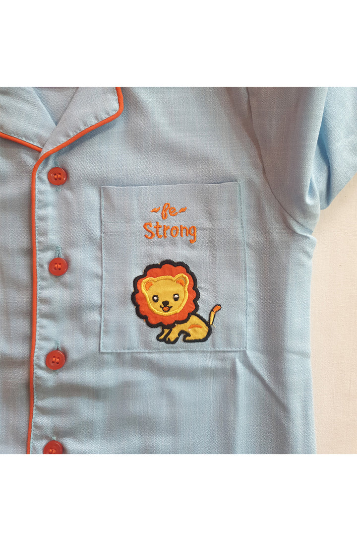Powder Blue Lion Motif Cotton Nightsuit