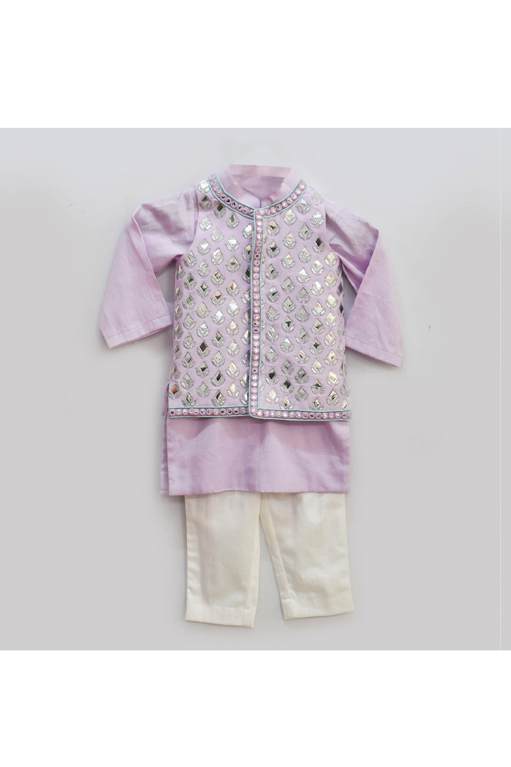 Lilac mirror work jacket with kurta and pant