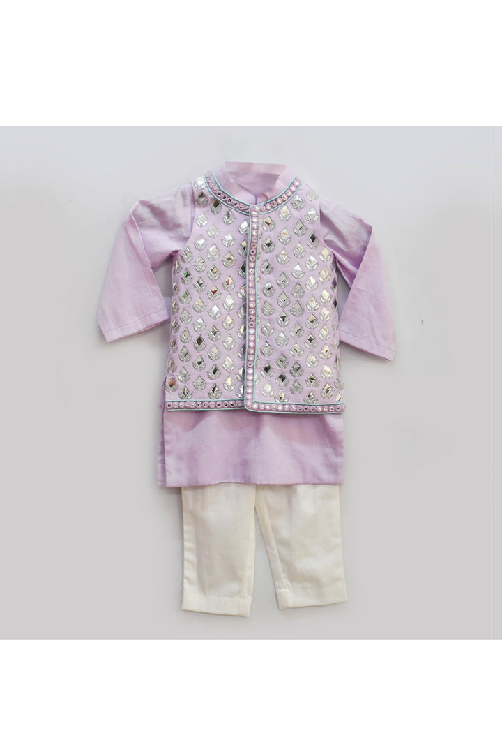 Lilac mirror work jacket with kurta and pant