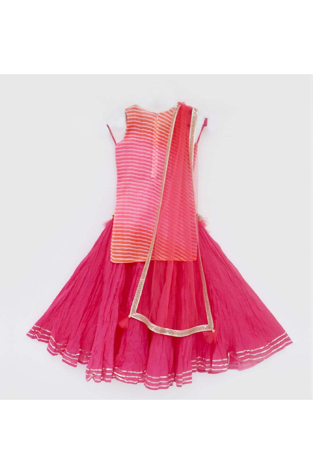 Pink leheriya gota patti work kurti with coral skirt