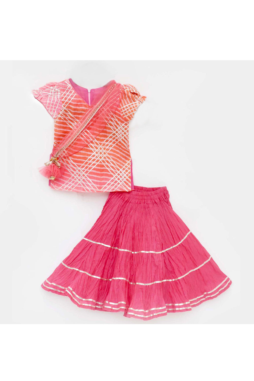 Pink leheriya short kurti with lehenga and dupatta