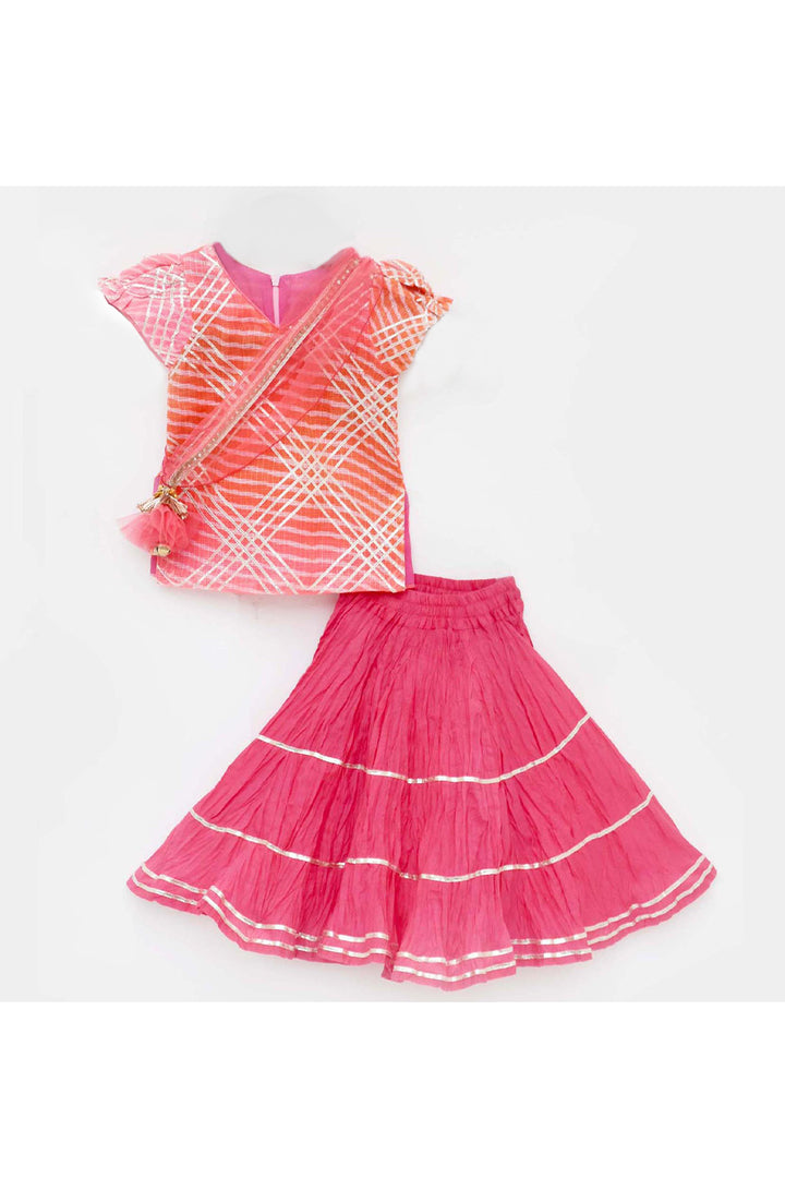 Pink leheriya short kurti with lehenga and dupatta