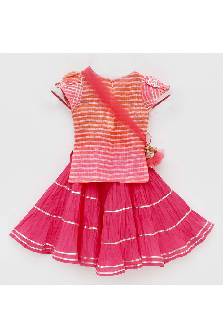 Pink leheriya short kurti with lehenga and dupatta