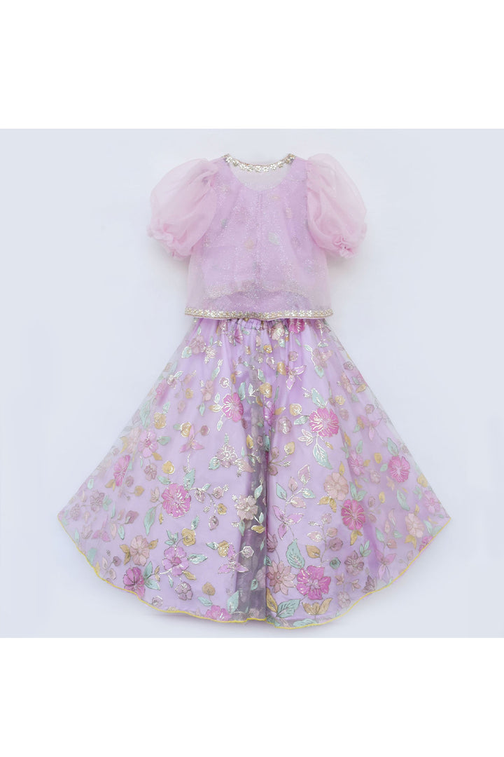 Lilac organza jacket with embroidered choli and lehenga