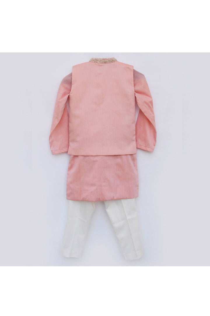 Peach gota patti work jacket with kurta and pant
