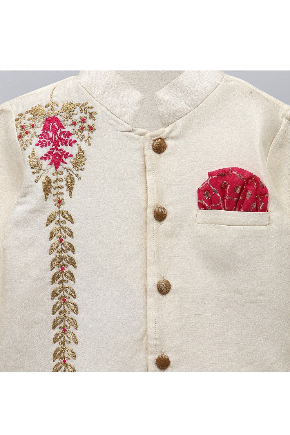 Off White Silk Embroidered Bandhgala With Pyjama