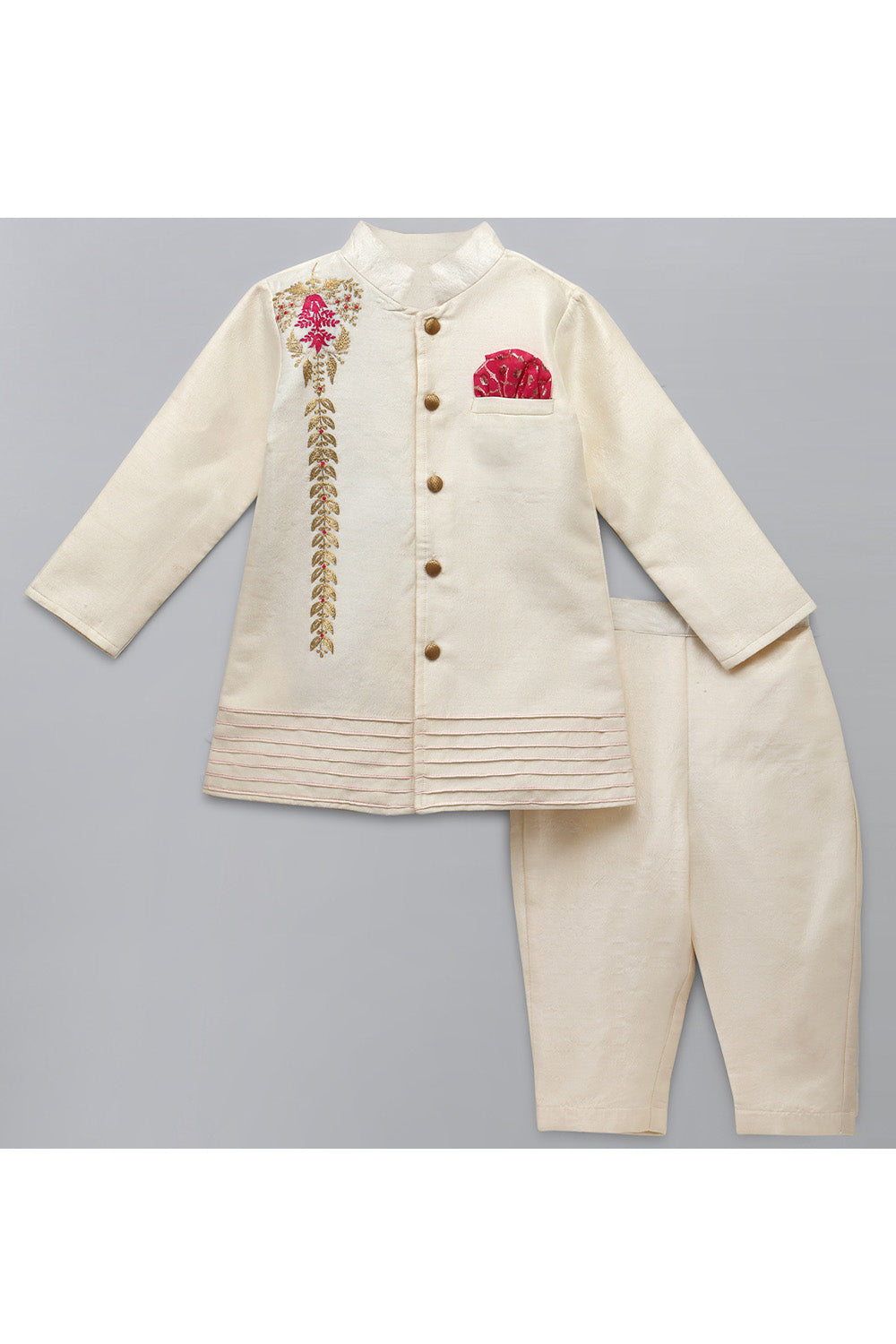 Off White Silk Embroidered Bandhgala With Pyjama