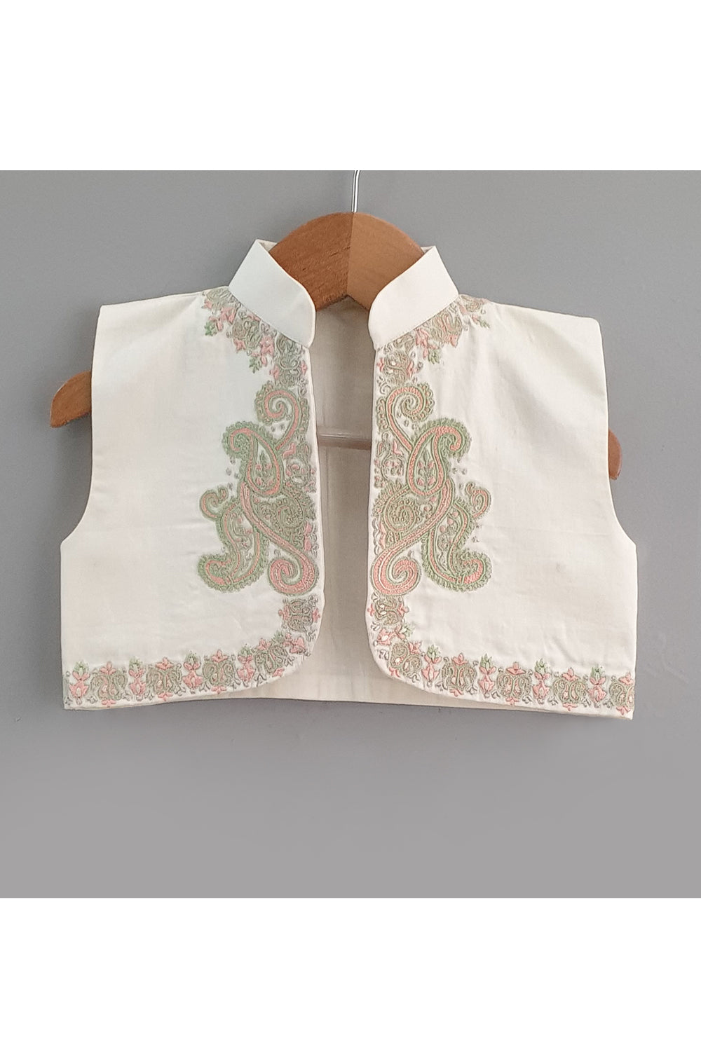 Light green kurta and straight pyjama with embroidered jacket