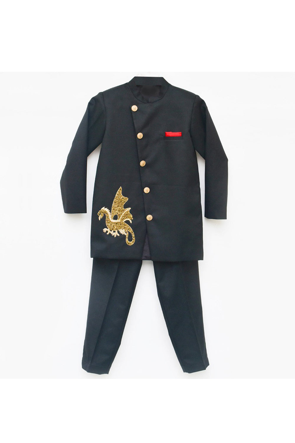 Black Dragon Motif Ajkan With Pant Set