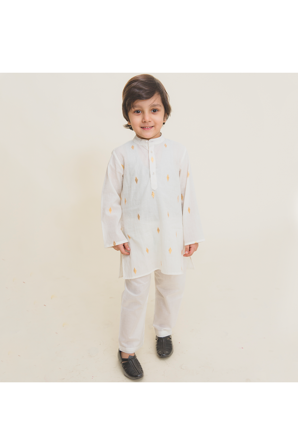 White and gold print kurta