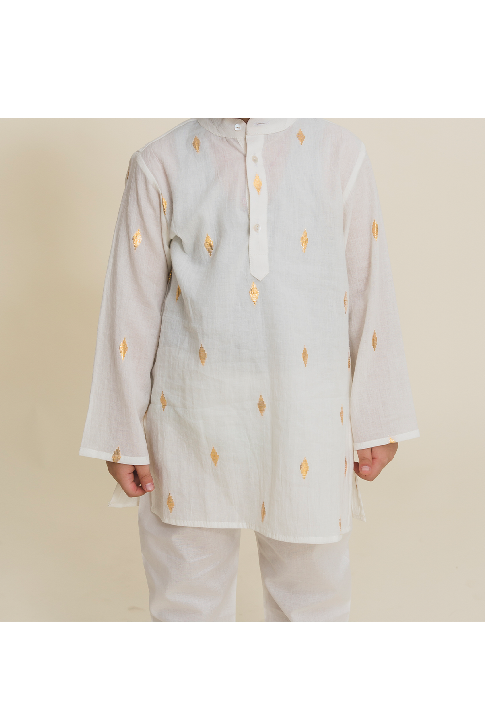 White and gold print kurta