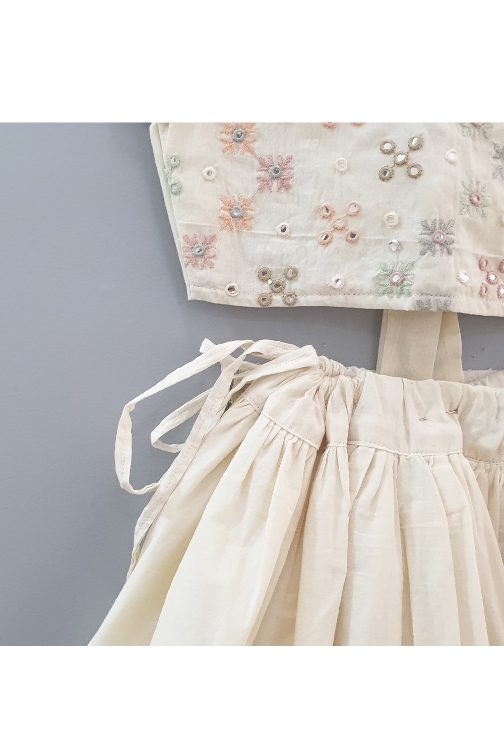Off white abla work top with embroidered lehenga