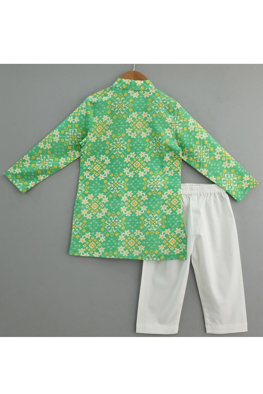 Mint Green Ikat Printed Cotton Kurta With Pyjama Set