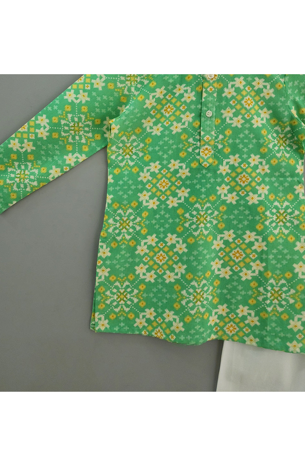 Mint Green Ikat Printed Cotton Kurta With Pyjama Set