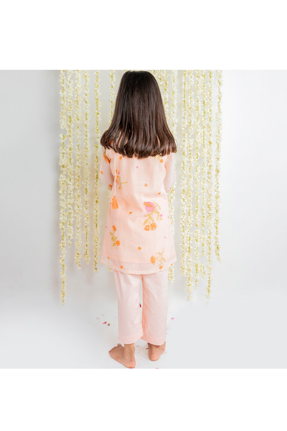 Peach Pomegranate Printed Pintucks Kurta With Pyjama Set